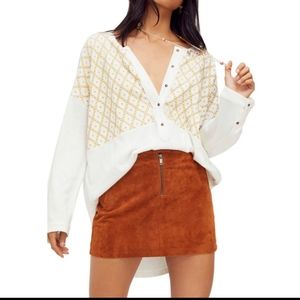 Free people Boho free spirit henley top oversized long sleeves white yellow XS